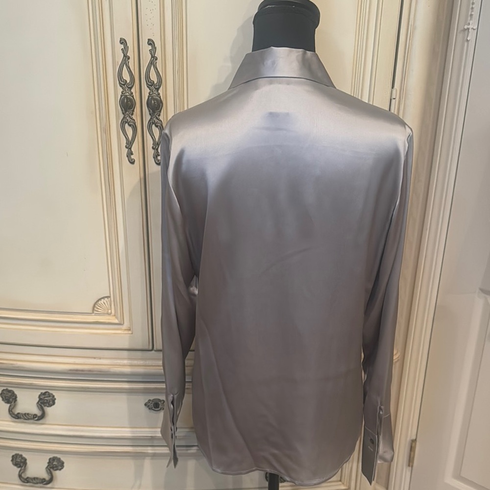 Alfani Silver Blouse Satin Top - Picture 6 of 8